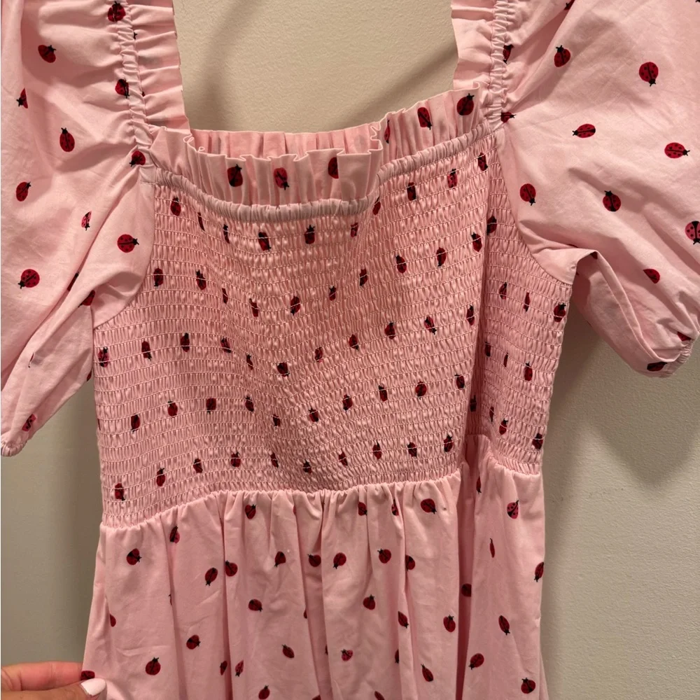 Kate Spade Pink Ladybug Smocked Puff Sleeve Dress - Picture 2 of 3